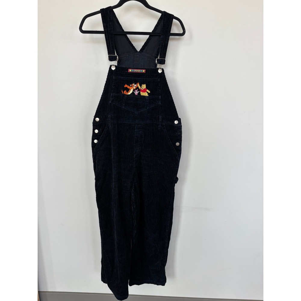 Vintage Disney Winnie the Pooh Black Corduroy Overalls Tigger Piglet Large 90s